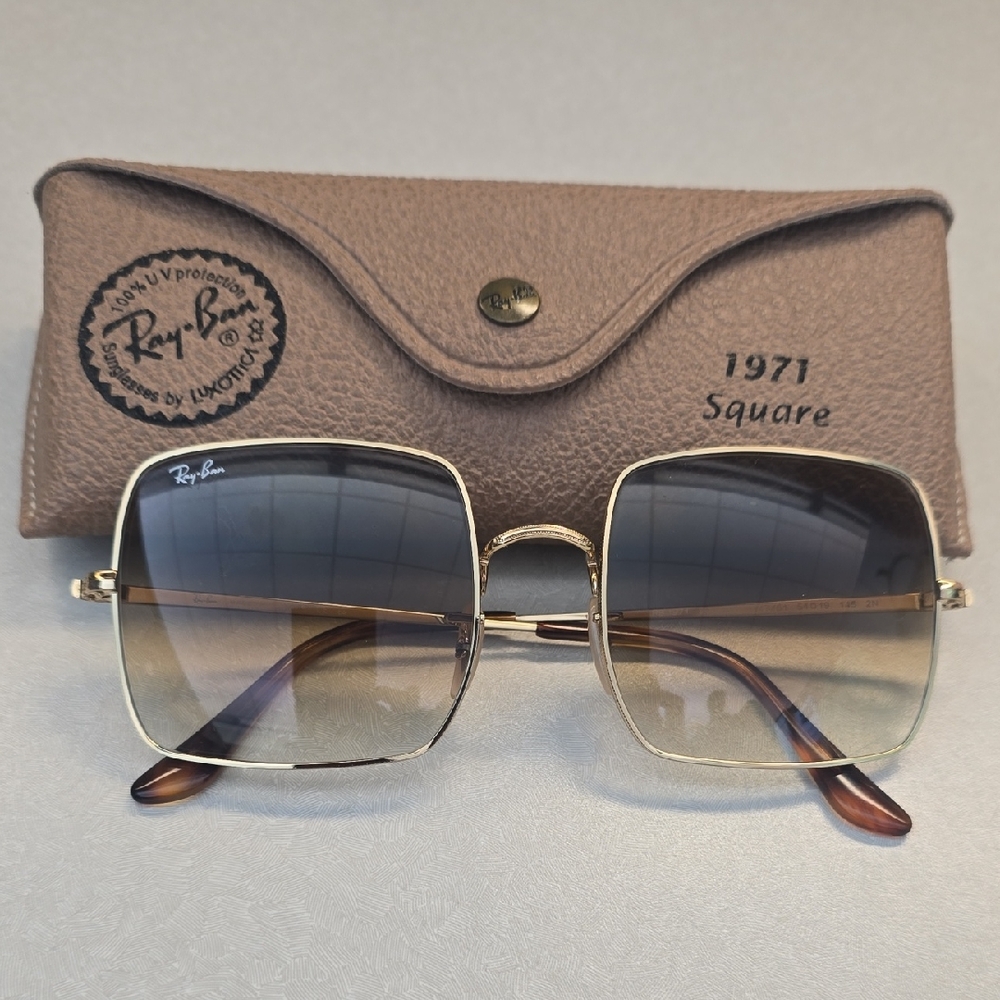Ray-Ban Gold and Brown Gradient Square Sunglasses